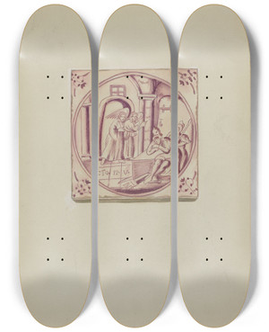 Triptych art skateboard deck of John Dixon Fireplace Tile_4 by John Dixon