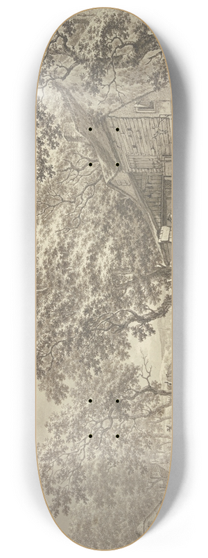 Jacob Cats - An einer Scheune halten Reiter, an einem Tisch zwei Trinkende, dabei eine kleine Herde Vieh 8.25 inch art skate deck