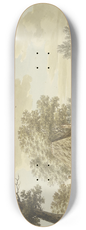 Jacob Cats - Enger Kanal bei einem Dorf, darauf ein Mann in einem Kahn, rechts Vieh, links Hhner 8.25 inch art skate deck