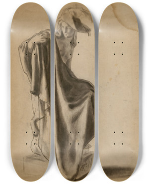 Triptych art skateboard deck of Kenyon Cox Untitled Drapery Study by Kenyon Cox (1856-1919)