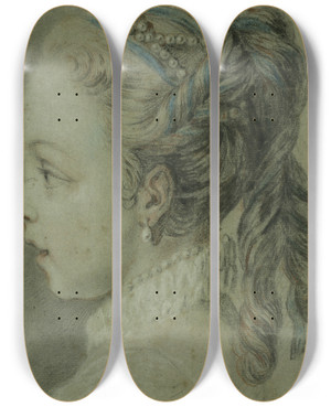 Triptych art skateboard deck of Charlesandr Van Loo Study Head Of A Young Girl Facing To The Left by Charles-Andr van Loo (1705-1765)