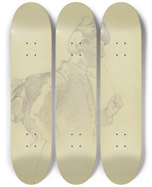 Triptych art skateboard deck of Johann Jakob Hoff Handwerksbursche Halbe Figur Profil Nach Rechts by Johann Jakob Hoff (1838-1892)