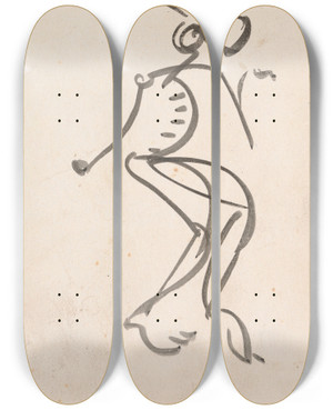 Triptych art skateboard deck of Henri Gaudierbrzeska Study For A Sculpture_1 by Henri Gaudier-Brzeska (1891-1915)