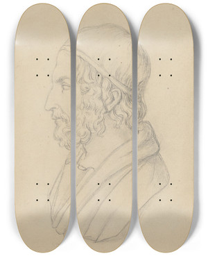 Triptych art skateboard deck of John Flaxman Classical Portrait Bust Of A Bearded Man by John Flaxman (1755-1826)