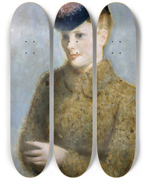 Triptych art skateboard deck of Arvid Mather Mdchenbildnis by Arvid Mather (1905-1950)