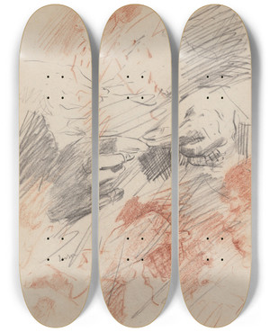 Triptych art skateboard deck of James Ensor Hands Sewing by James Ensor (1860-1949)