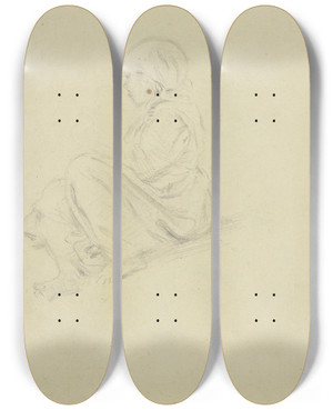 Triptych art skateboard deck of Angilbert Gbel Sitting Child_2 by Angilbert Gobel (1821-1882)