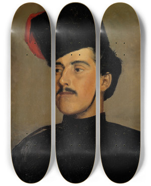 Triptych art skateboard deck of Helene Schjerfbeck The Cossack The Beautiful Cossack by Helene Schjerfbeck (1862-1946)