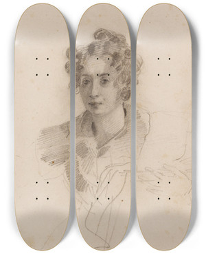 Triptych art skateboard deck of Eugne Devria Madame Victor Hugo by Eugene Deveria (1805-1865)