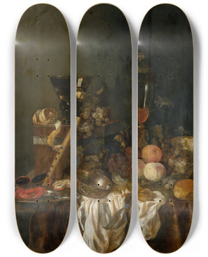 Triptych art skateboard deck of Abraham Van Beyeren Sumptuous Still Life by Abraham Van Beyeren (1620-1690)