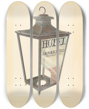 Triptych art skateboard deck of Archie Thompson Bishop Hill Hotel Lantern by Archie Thompson