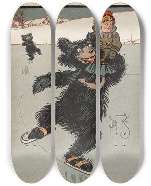 Triptych art skateboard deck of William Wallace Denslow Denslows Three Bears_2 by William Wallace Denslow (1856-1915)