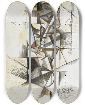 Triptych art skateboard deck of Antonin Prochzka Cubist Head by Antonin Prochazka (1882-1945)