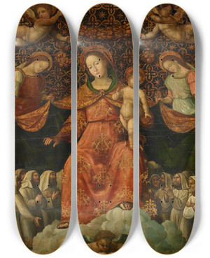 Triptych art skateboard deck of Giuliano Presutti Misericordia by Giuliano Presutti (1490-1557)