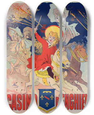 Triptych art skateboard deck of Jules Chret Casino Denghien by Jules Cheret (1836-1932)