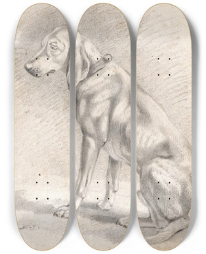 Triptych art skateboard deck of Friedrich Voltz Sitzender Jagdhund by Friedrich Voltz (1817-1886)
