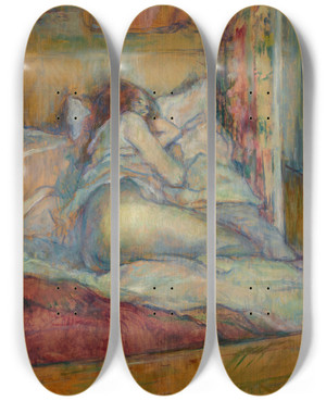 Triptych art skateboard deck of Henri De Toulouselautrec Le Lit by Henri de Toulouse-Lautrec (1864-1901)
