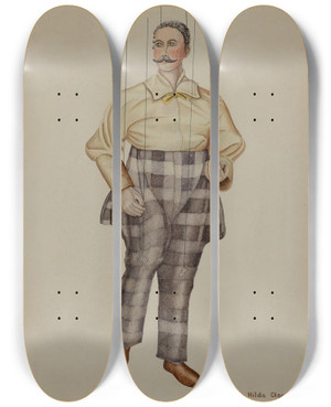 Triptych art skateboard deck of Elmer Weise Puppet Simon Legree by Elmer Weise