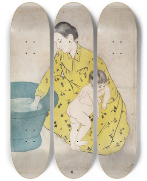 Triptych art skateboard deck of Mary Cassatt The Bath by Mary Cassatt (1844-1926)