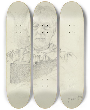 Triptych art skateboard deck of Otto Scholderer Luise Scholderer Reading_4 by Otto Scholderer (1834-1902)