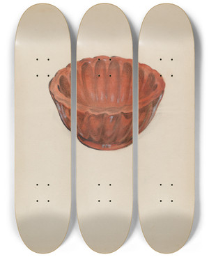 Triptych art skateboard deck of Ruth Bialostosky Earthenware Jelly Mold by Ruth Bialostosky