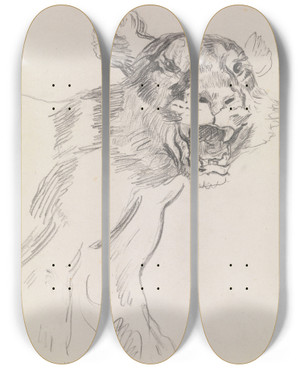 Triptych art skateboard deck of James Ensor Study Of A Wild Animal by James Ensor (1860-1949)