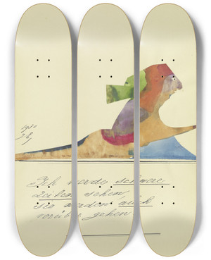 Triptych art skateboard deck of John Elsas Ich Werde Schwere Zeiten Sehen by John Elsas (1851-1935)