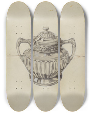 Triptych art skateboard deck of Vincent Murphy Silver Bowl by Vincent Murphy