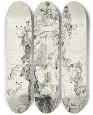 Triptych art skateboard deck of Niklaus Manuel Rocky Island by Niklaus Manuel (1484-1530)