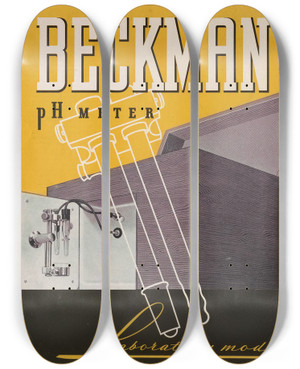 Triptych art skateboard deck of Beckman Instruments Beckman Ph Meter Laboratory Model by Beckman Instruments (20-)