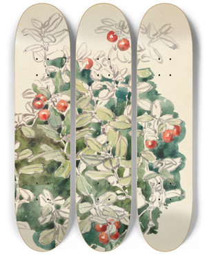 Triptych art skateboard deck of Maria Yakunchikova Cowberries by Maria Yakunchikova (1870-1902)
