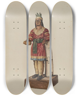 Triptych art skateboard deck of Marius Hansen Cigar Store Indian_1 by Marius Hansen