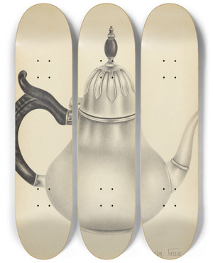 Triptych art skateboard deck of Amelia Tuccio Silver Teapot_2 by Amelia Tuccio (20-)