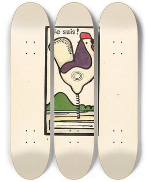 Triptych art skateboard deck of Edward Gordon Craig The Cock by Edward Gordon Craig (1872-1966)