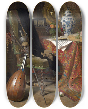 Triptych art skateboard deck of Charles Gifford Dyer Seventeenthcentury Interior by Charles Gifford Dyer (1851-1912)