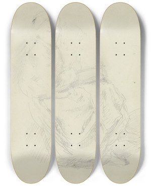 Triptych art skateboard deck of Angilbert Gbel Sitzendes Mdchen Nach Rechts Mit Buch Auf Dem Scho by Angilbert Gobel (1821-1882)