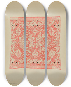 Triptych art skateboard deck of Elizabeth Valentine Tablecloth_1 by Elizabeth Valentine