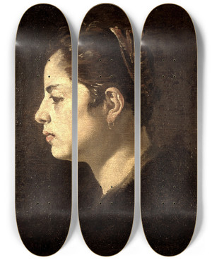 Triptych art skateboard deck of Diego Velzquez Cabeza De Muchacha by Diego Velazquez (1599-1660)