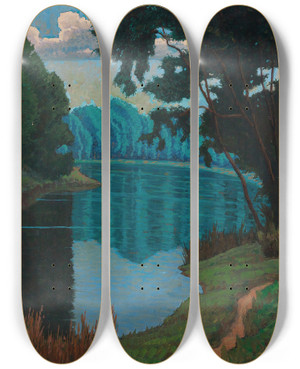 Triptych art skateboard deck of Max Kahrer Engllacke by Max Kahrer (1878-1937)