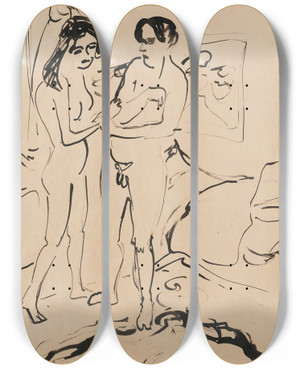 Triptych art skateboard deck of Ernst Ludwig Kirchner Das Paar by Ernst Ludwig Kirchner (1880-1938)