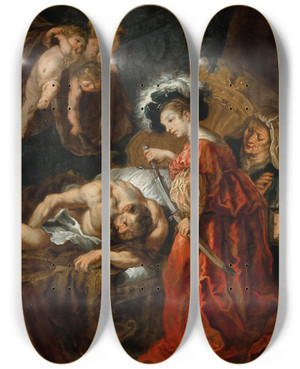 Triptych art skateboard deck of Cornelis Schut Judith And Holofernes by Cornelis Schut (1597-1655)