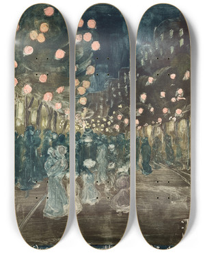 Triptych art skateboard deck of Maurice Prendergast Bastille Day by Maurice Prendergast (1858-1924)