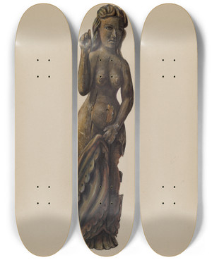 Triptych art skateboard deck of Mina Lowry Draped Figure by Mina Lowry (1894-1942)