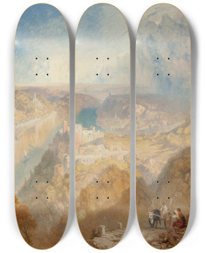 Triptych art skateboard deck of James Baker Pyne The Castle Of Rheinstein by James Baker Pyne (1800-1870)