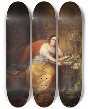 Triptych art skateboard deck of Eduard Ender Der Brief by Eduard Ender (1822-1883)