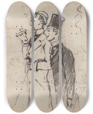 Triptych art skateboard deck of James Ensor Two Gentlemen_1 by James Ensor (1860-1949)