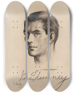 Triptych art skateboard deck of Samuel Johnson Woolf Gene Tunney by Samuel Johnson Woolf (1880-1948)