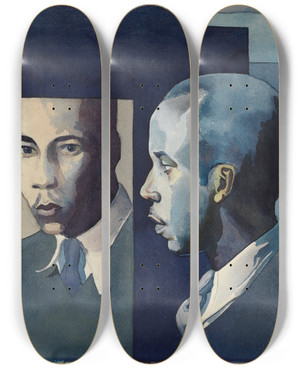 Triptych art skateboard deck of Samuel Joseph Brown Jr Selfportrait by Samuel Joseph Brown Jr (1907-1994)