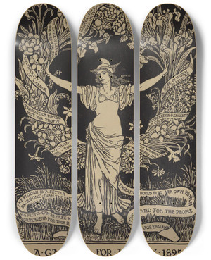 Triptych art skateboard deck of Walter Crane A Garland For May Day by Walter Crane (1845-1915)