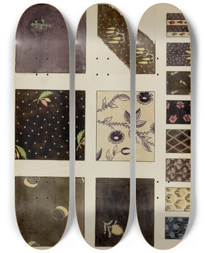 Triptych art skateboard deck of Millia Davenport Textiles From Patchwork Quilt by Millia Davenport
